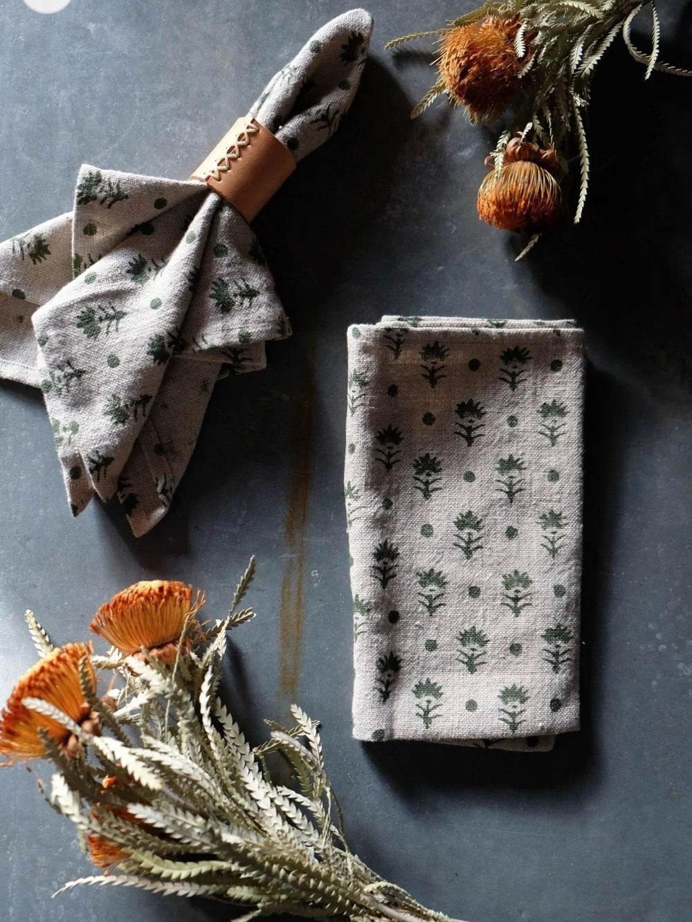New🌟Terrain- Pari Olive Linen Napkins-Olive
